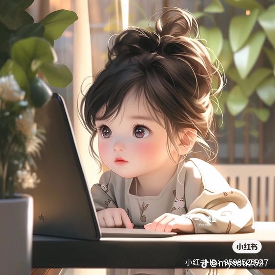 a cartoon of a child looking at a laptop